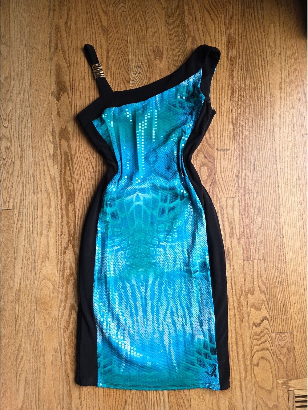 Frank Lyman Bodycon Illusion dress Turquoise Snake Print Size 6